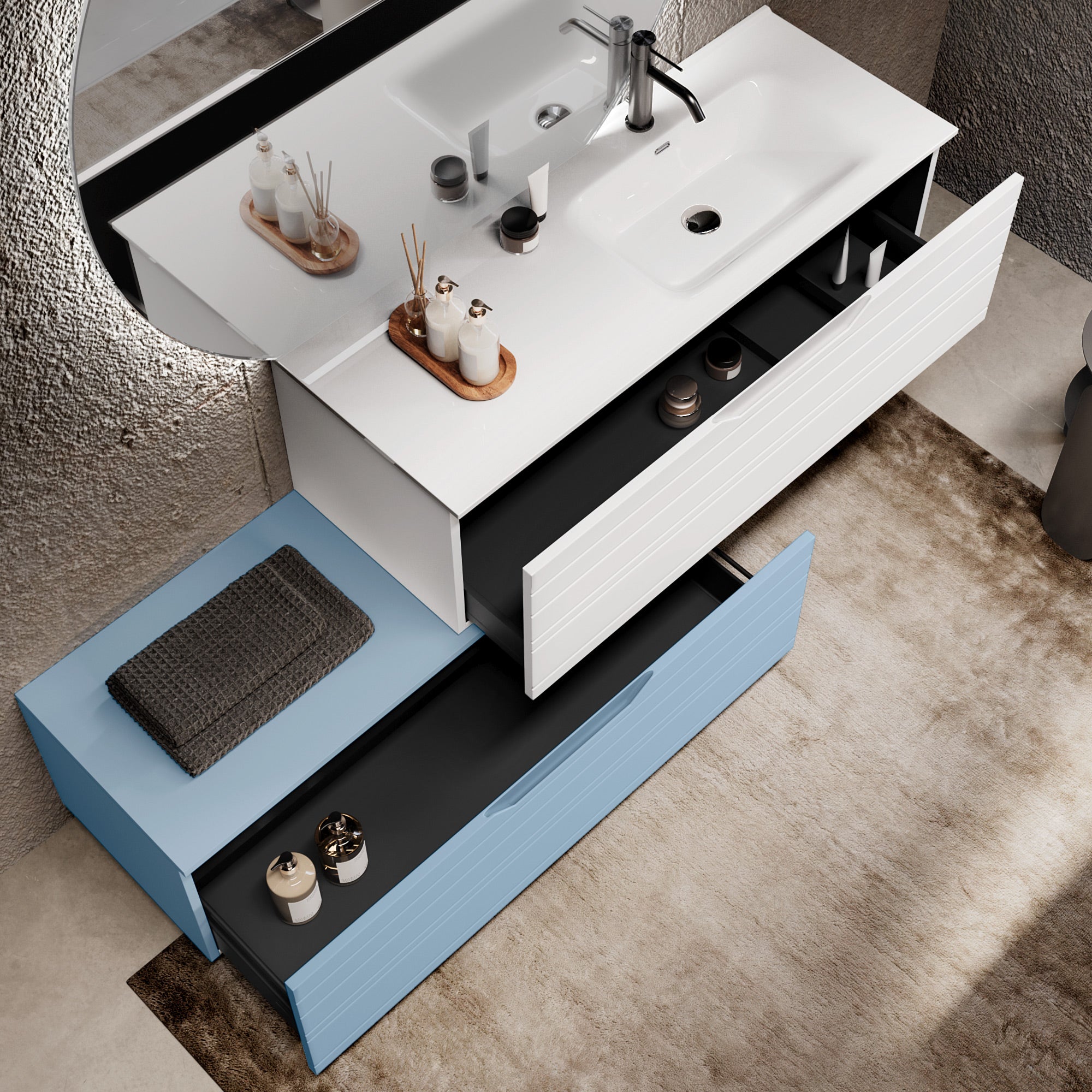 Composizione vasca DX 4 pezzi CORDELIA-54 | Bianco/Azzurro tiffany