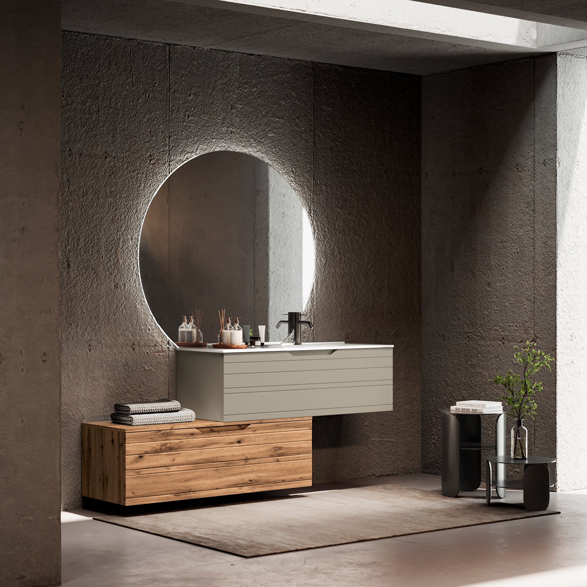 Composizione vasca DX 4 pezzi CORDELIA-54 | Tortora/Quercia