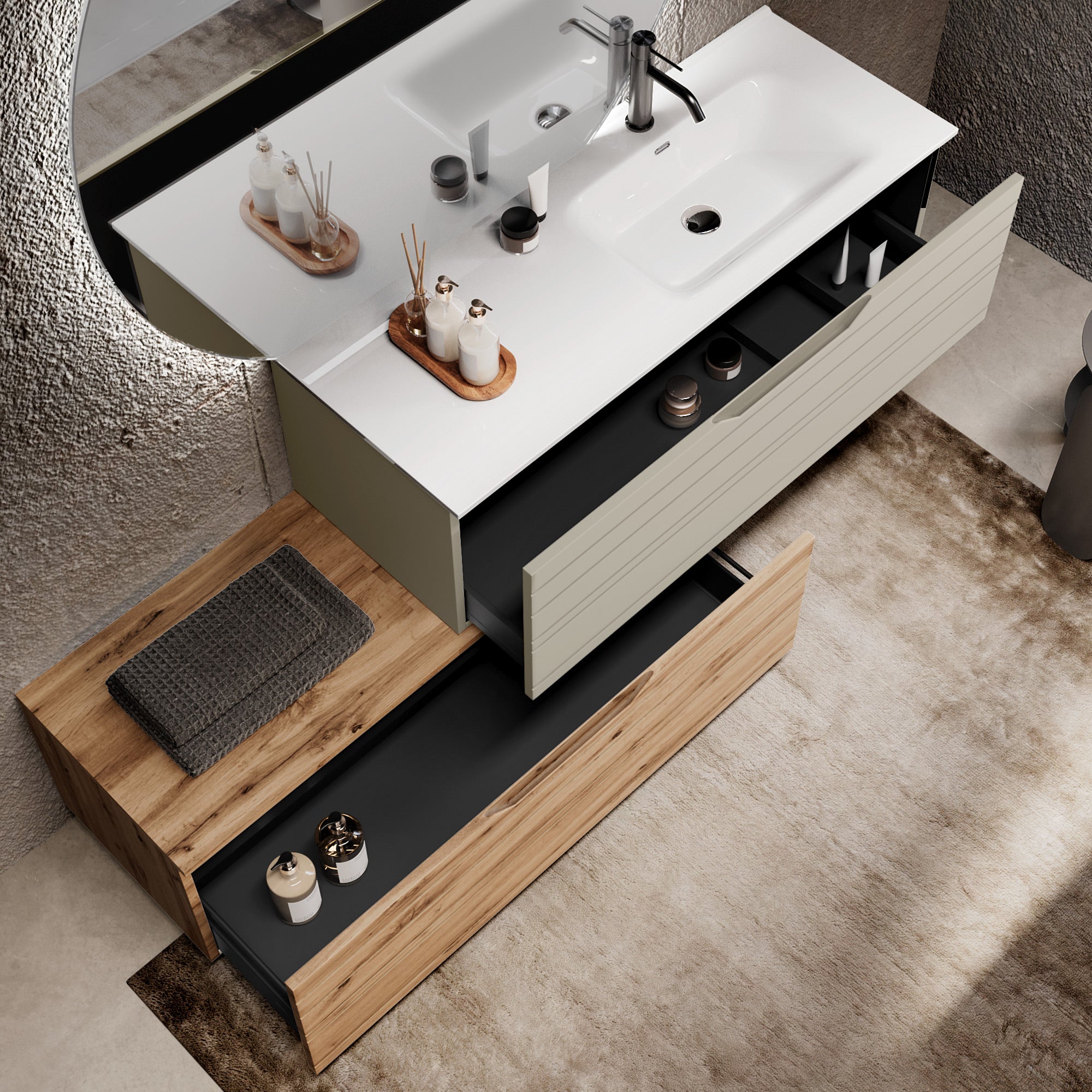 Composizione vasca DX 4 pezzi CORDELIA-54 | Tortora/Quercia