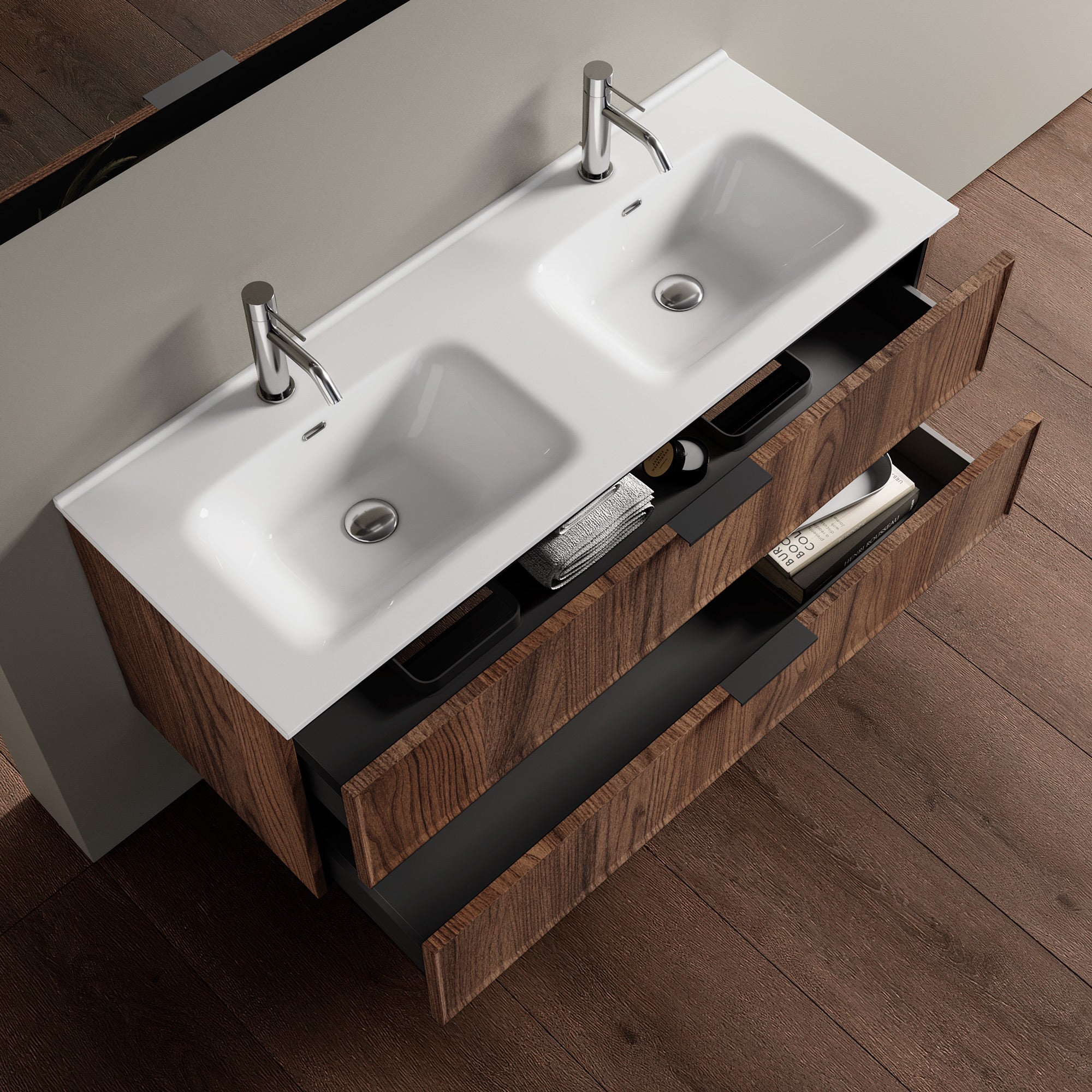 Composizione doppia vasca 5 pezzi ATLAS-40 | Rovere rio