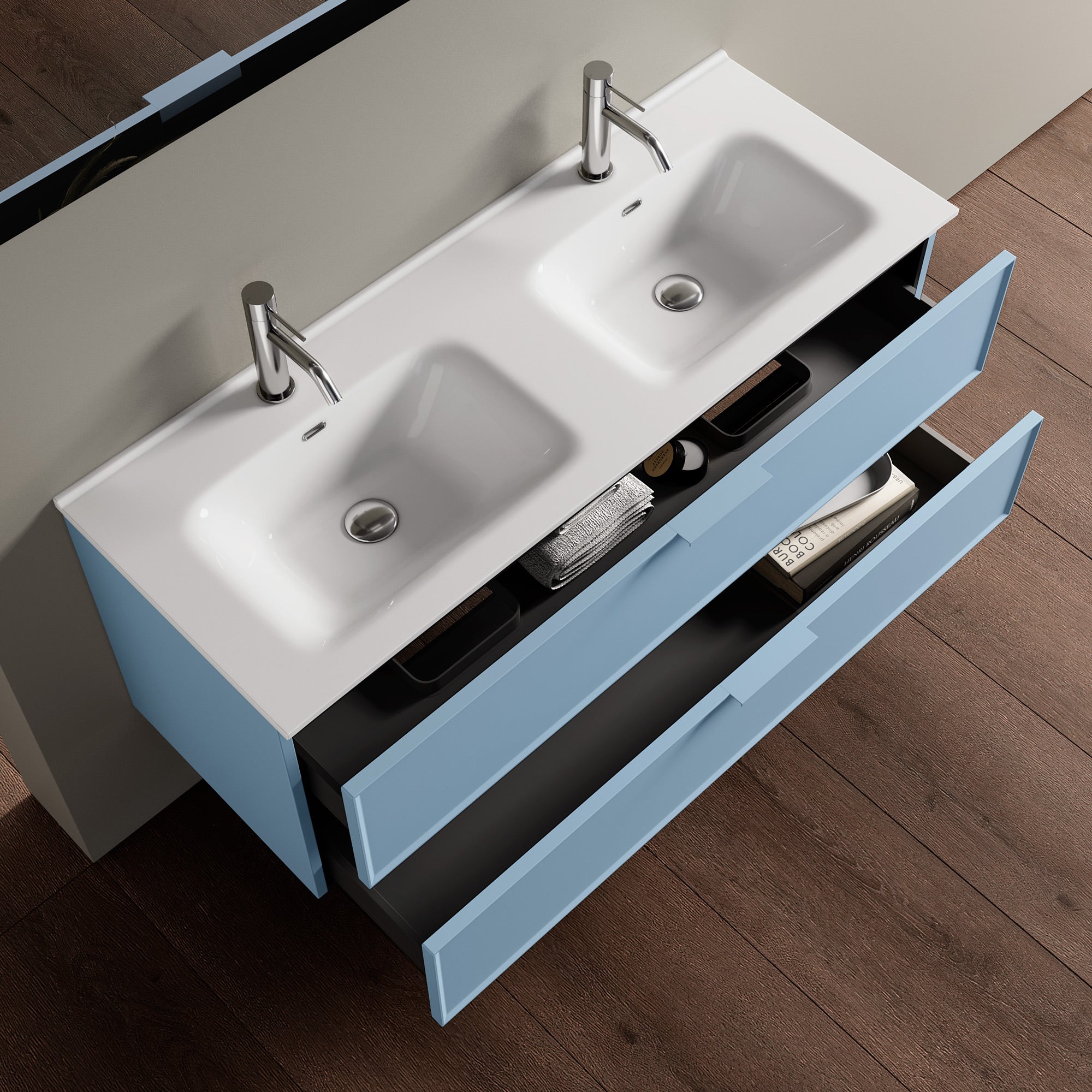 Composizione doppia vasca 5 pezzi ATLAS-40 | Azzurro tiffany
