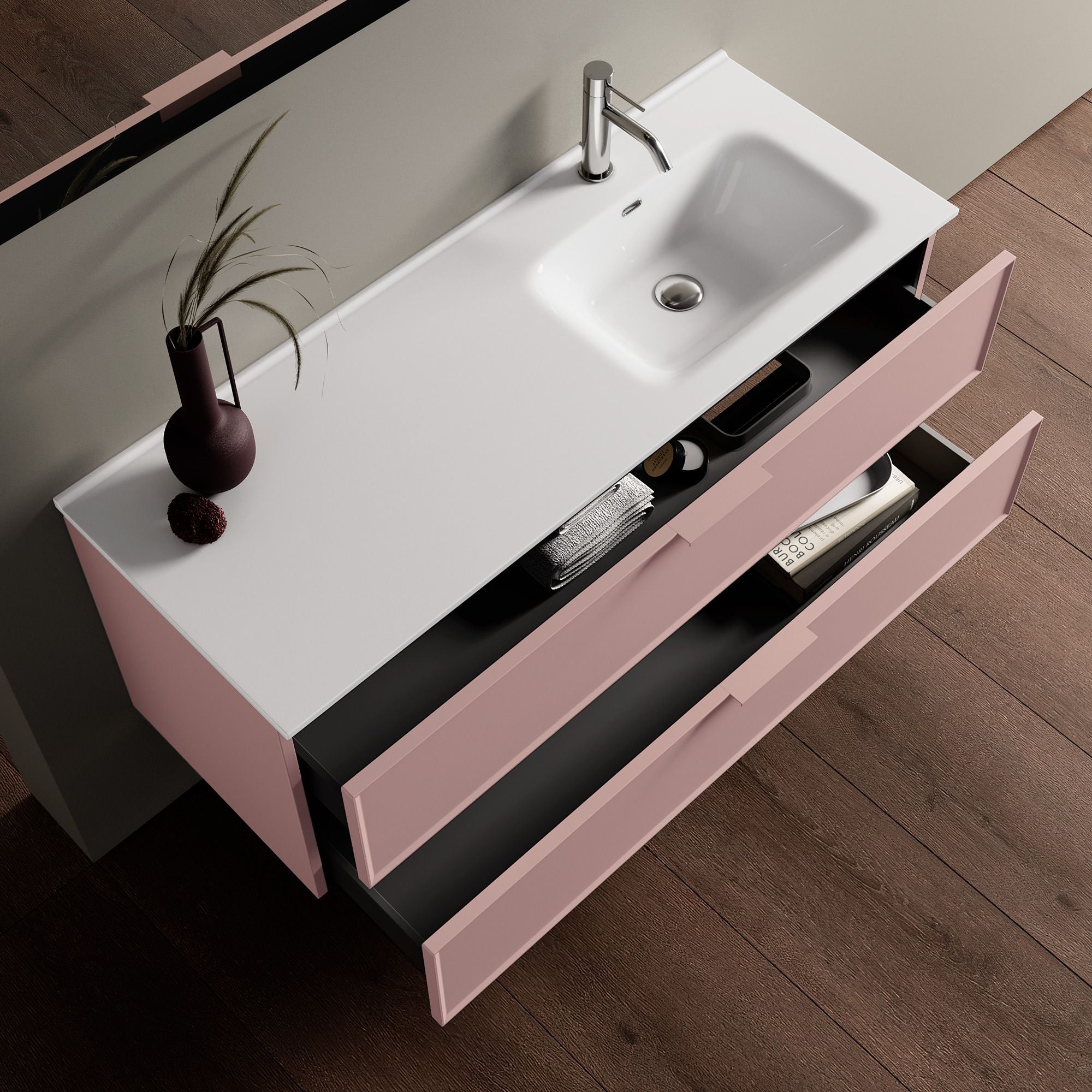 Composizione vasca DX 4 pezzi ATLAS | Rosa cipria