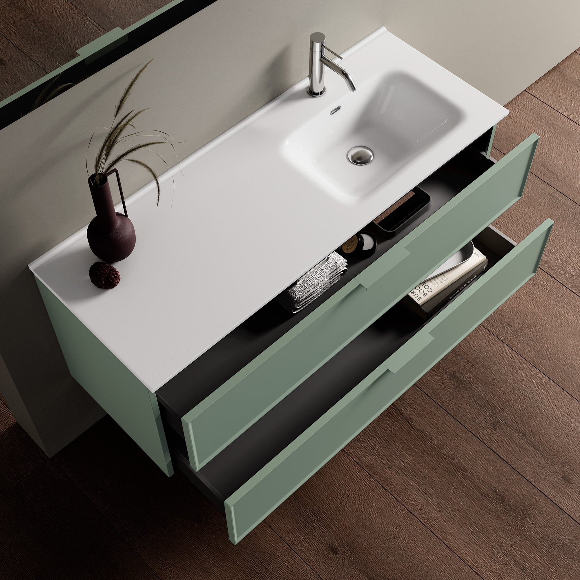 Composizione vasca DX 4 pezzi ATLAS-41 | Verde salvia