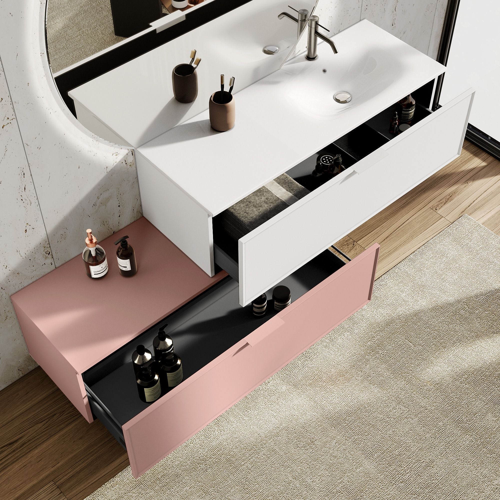 Composizione vasca DX 4 pezzi ATLAS | Bianco/| Rosa cipria