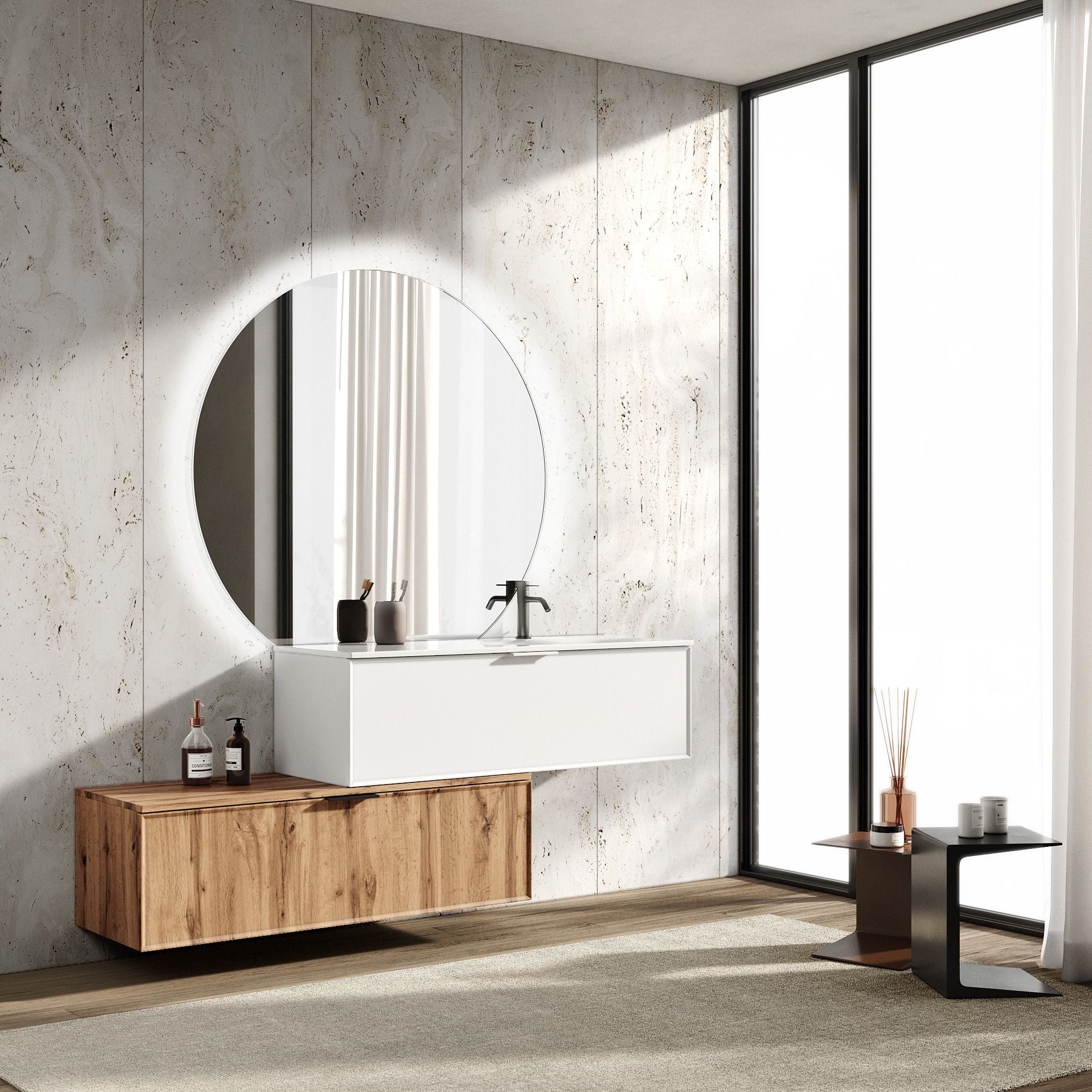 Composizione vasca DX 4 pezzi ATLAS | Bianco/| Quercia