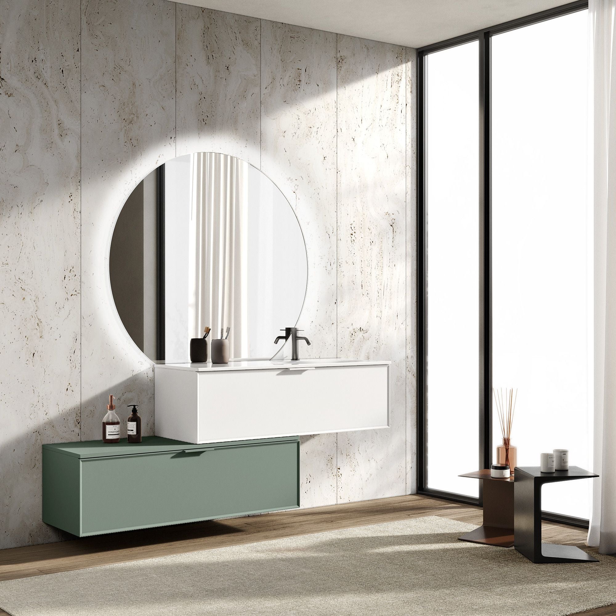 Composizione vasca DX 4 pezzi ATLAS | Bianco/| Verde salvia