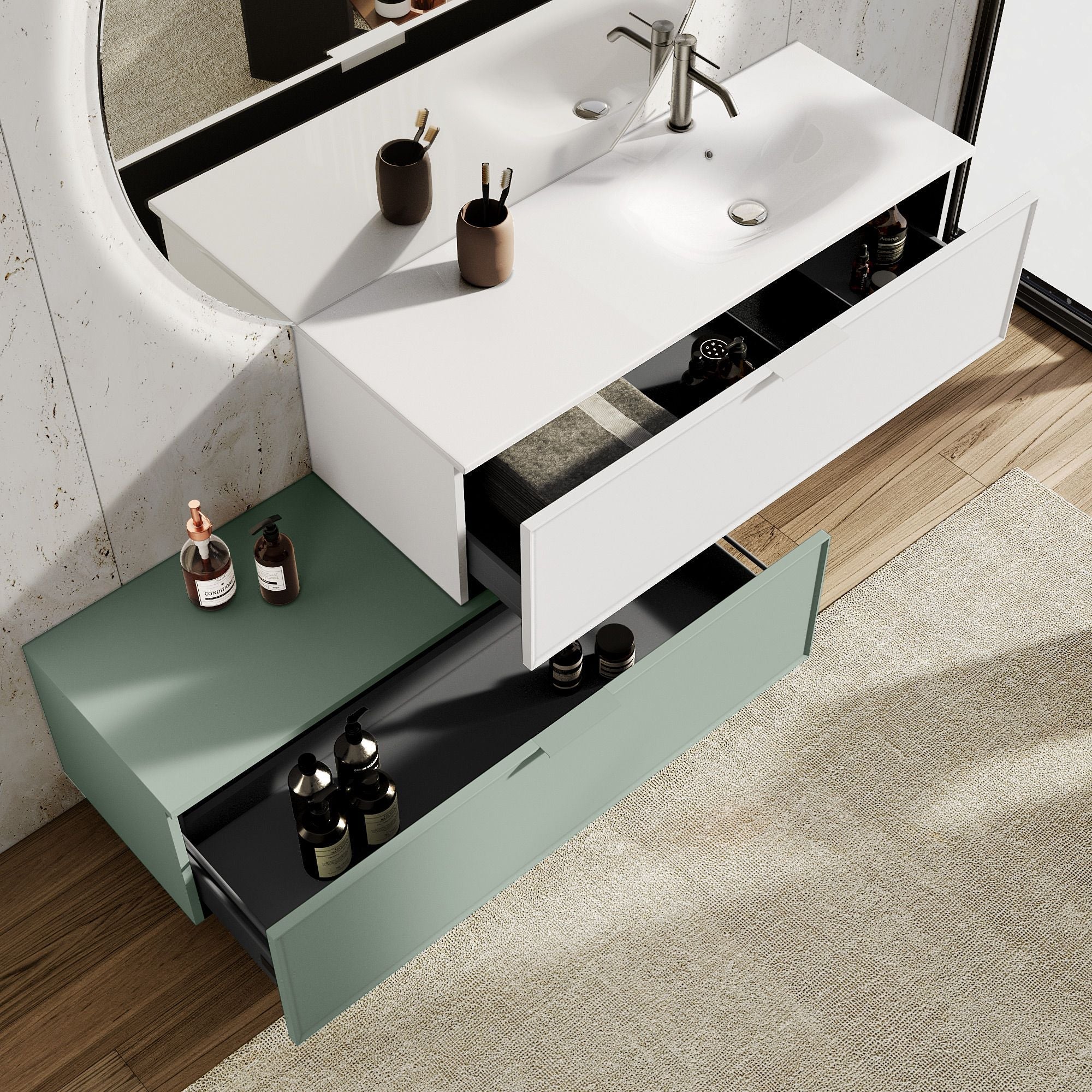 Composizione vasca DX 4 pezzi ATLAS | Bianco/| Verde salvia