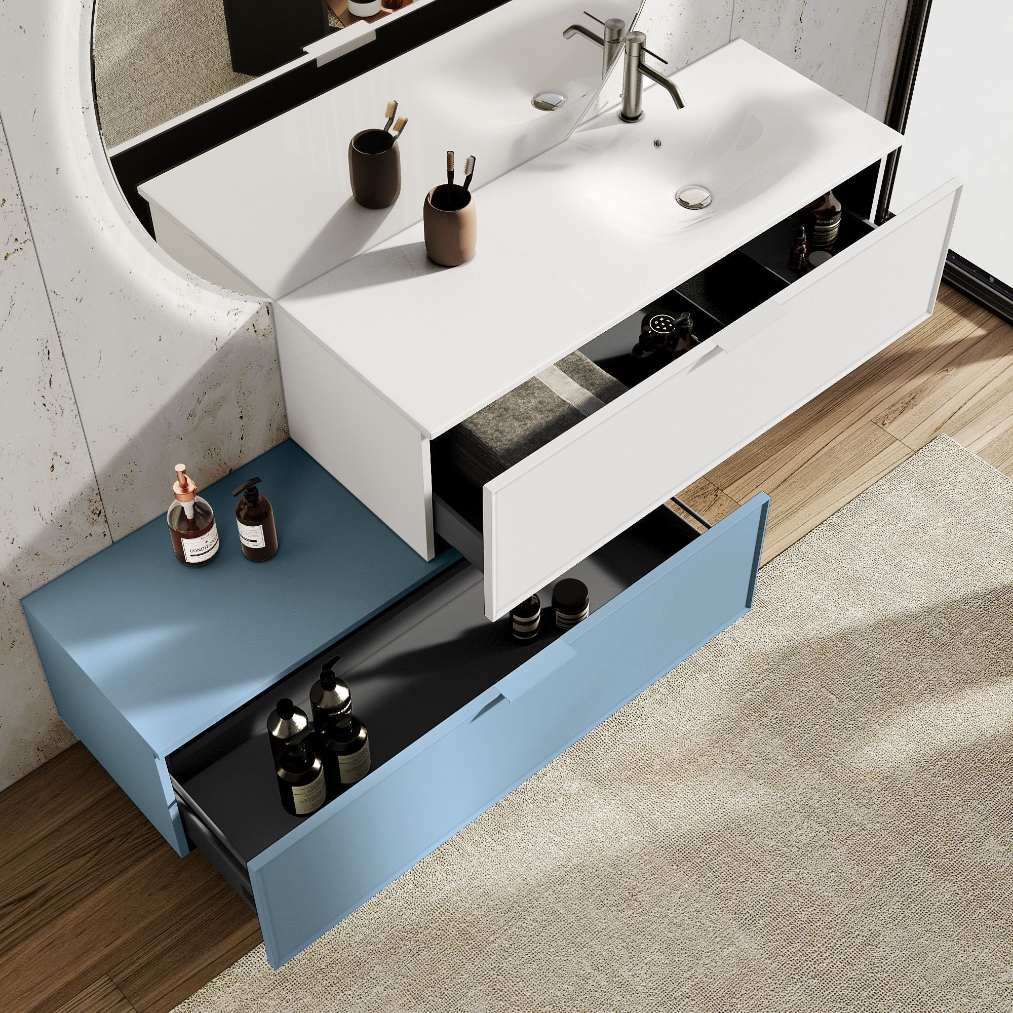 Composizione vasca DX 4 pezzi ATLAS | Bianco/| Azzurro tiffany