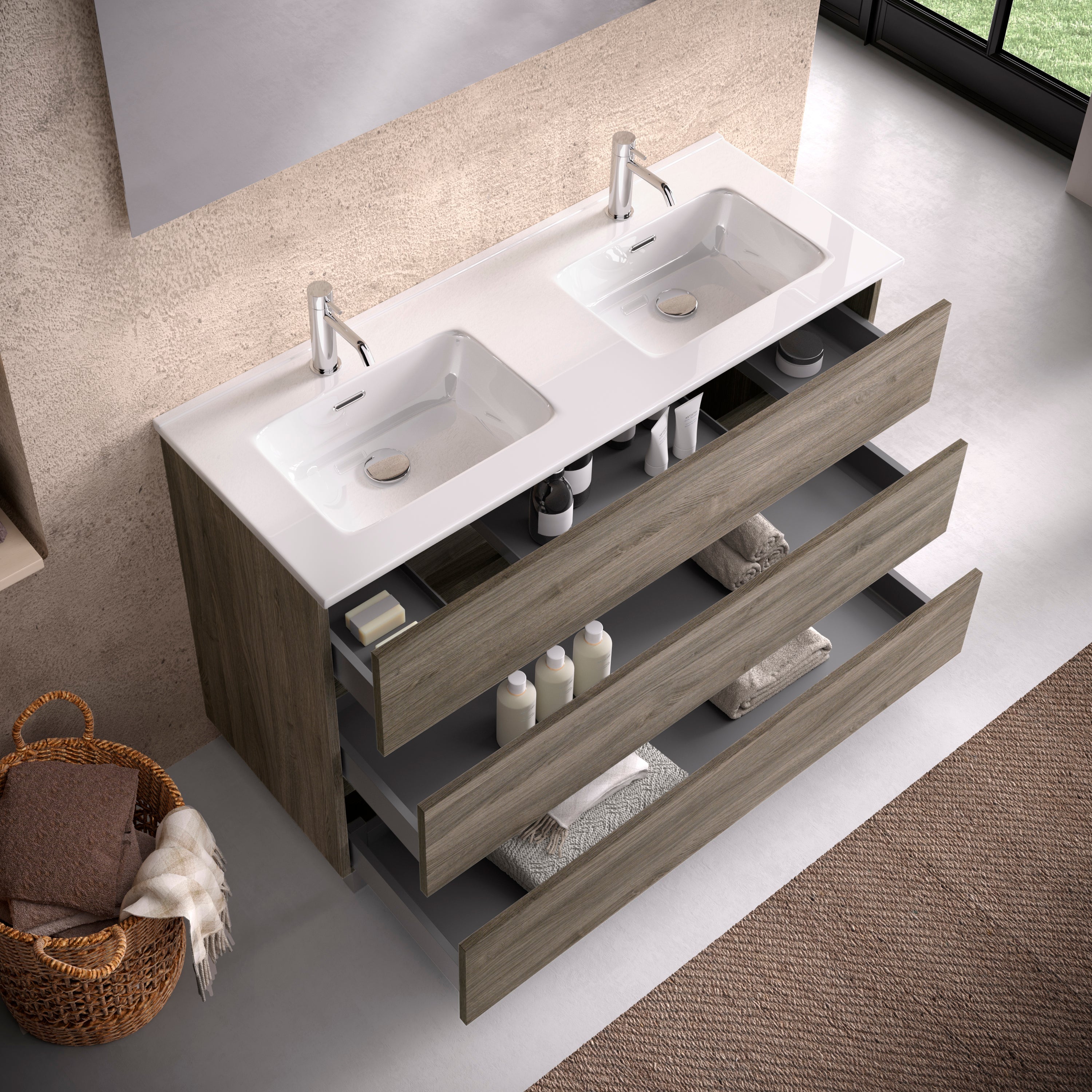 Composizione doppia vasca 4 PHOEBE-17 | Rovere cenere