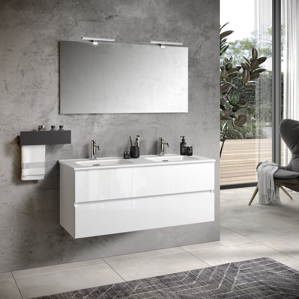 Composizione doppia vasca 3 pezzi PHOEBE-40 | Bianco lucido
