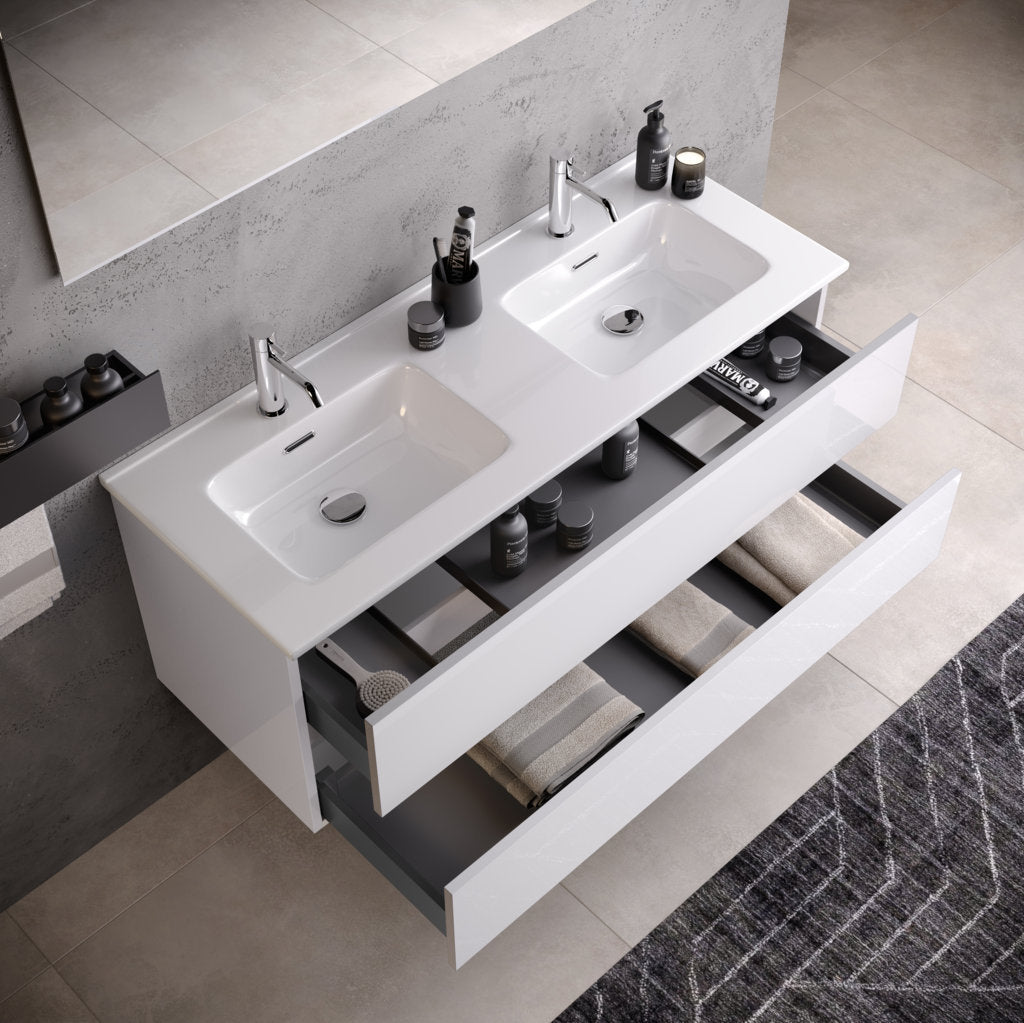 Composizione doppia vasca 3 pezzi PHOEBE-40 | Bianco lucido