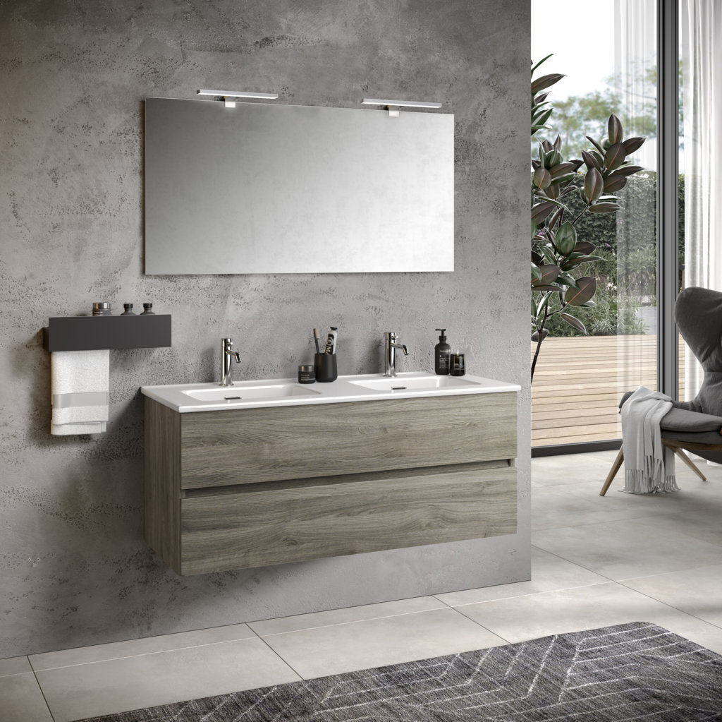 Composizione doppia vasca 3 pezzi PHOEBE-40 | Rovere cenere