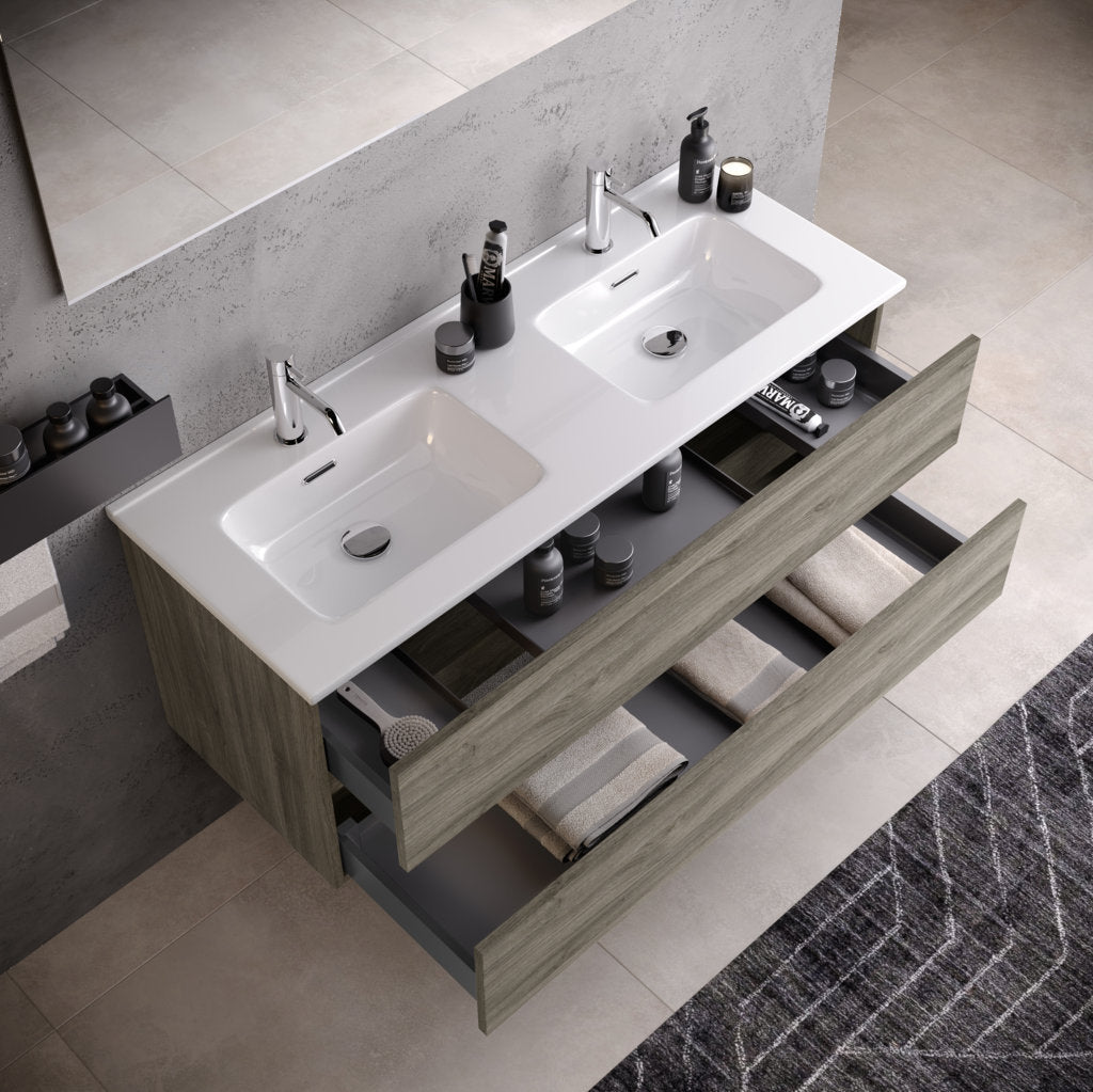Composizione doppia vasca 3 pezzi PHOEBE-40 | Rovere cenere
