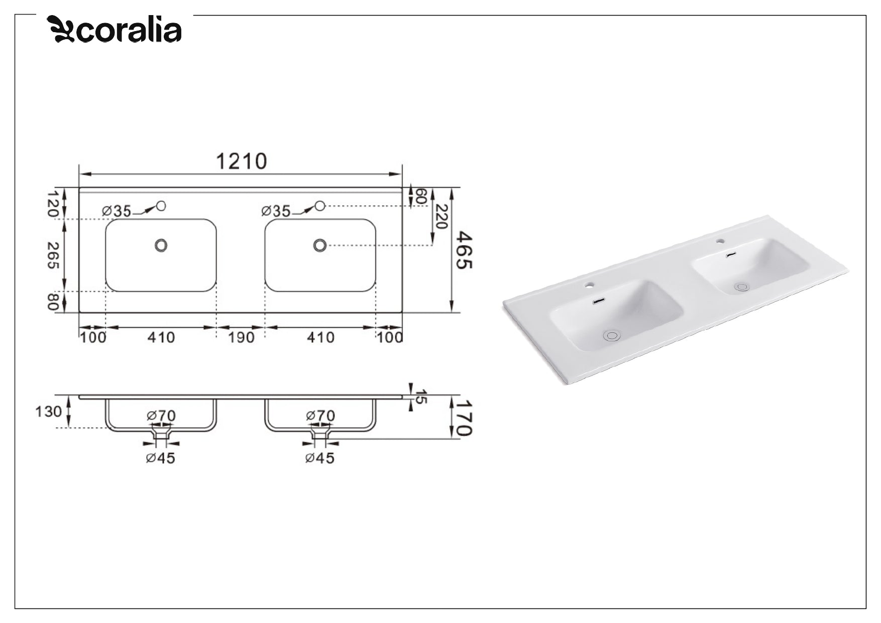 Lavabo da incasso 2 vasche LIPARI | Bianco