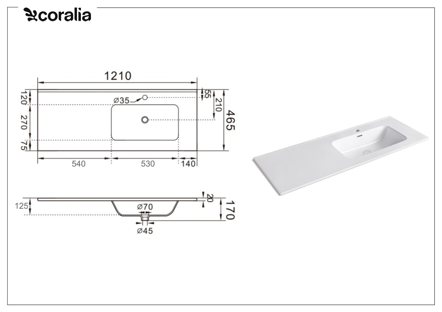 Lavabo da incasso vasca destra CROSS | Bianco