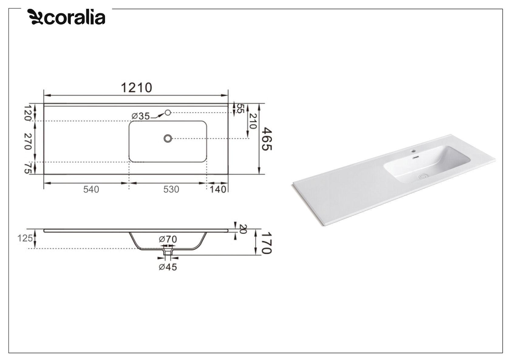 Lavabo da incasso vasca destra CROSS | Bianco