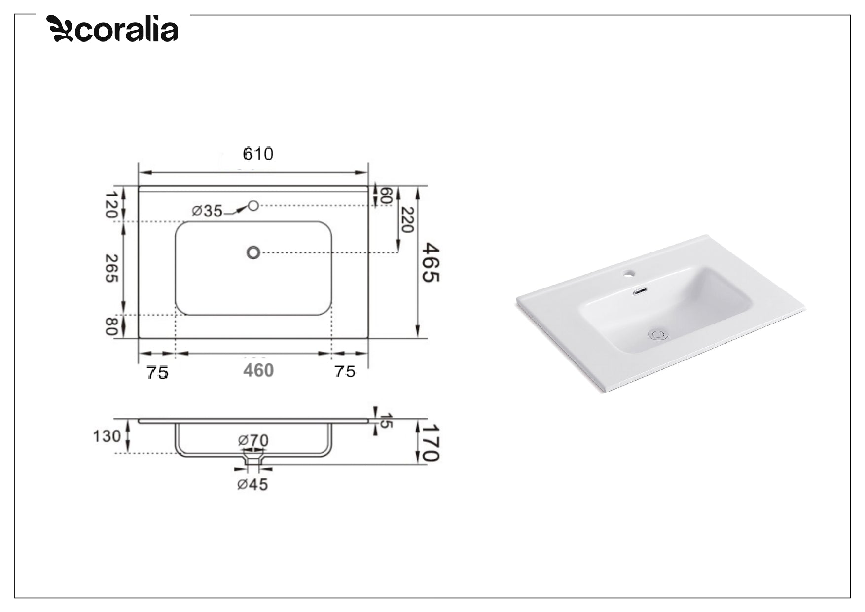 Lavabo da incasso BASIC 2 | Bianco