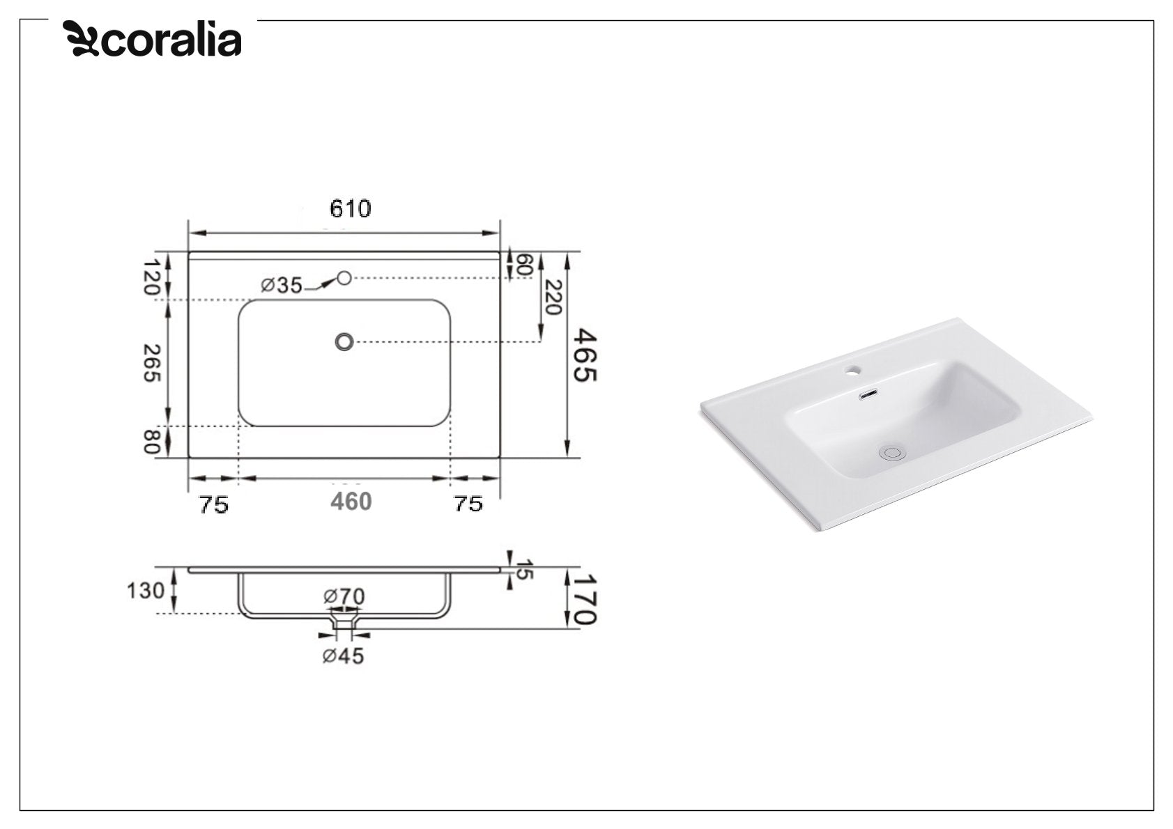 Lavabo da incasso BASIC 1 | Bianco