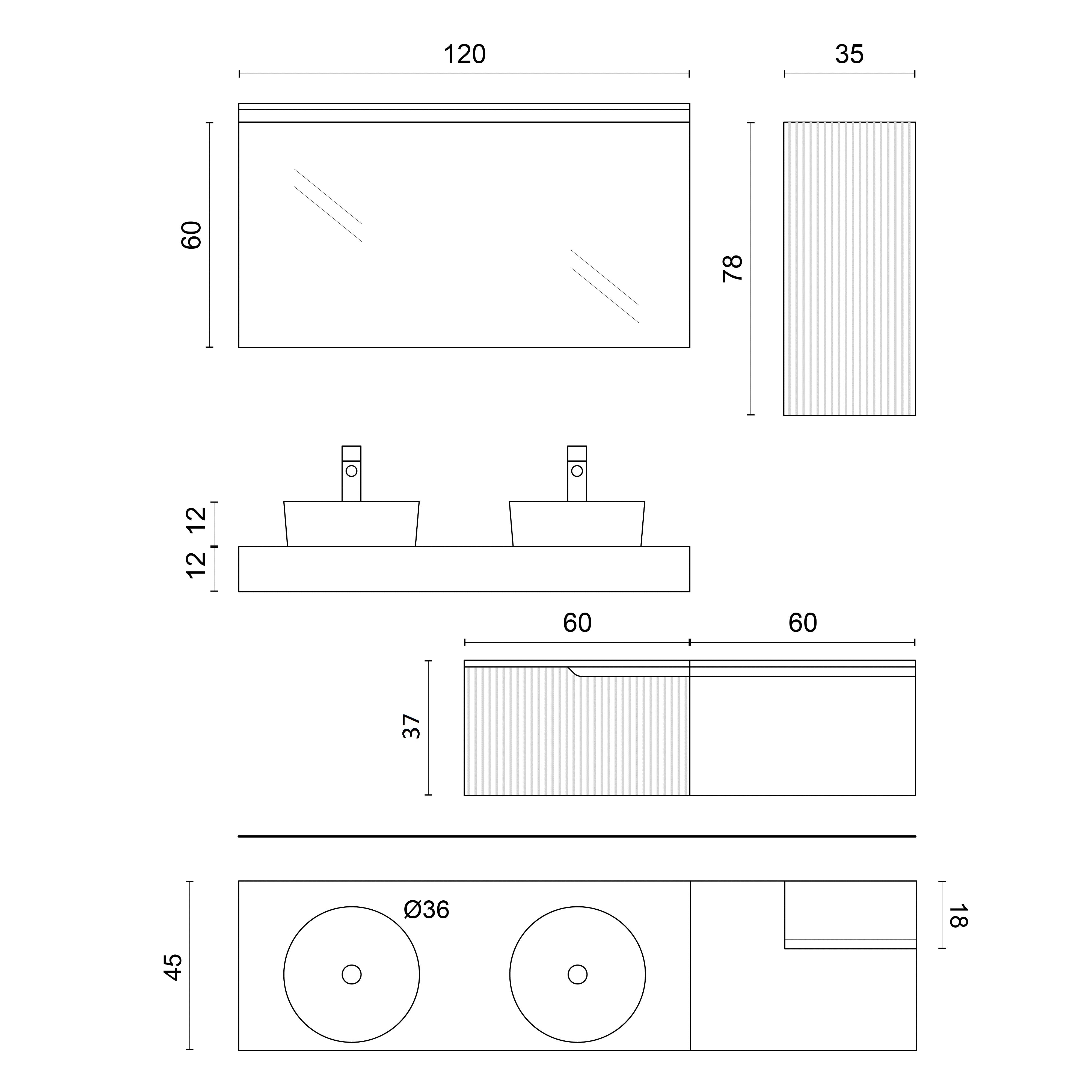 Composizione doppio lavabo 7 pezzi EUPORIA-20 | Bianco/Verde salvia