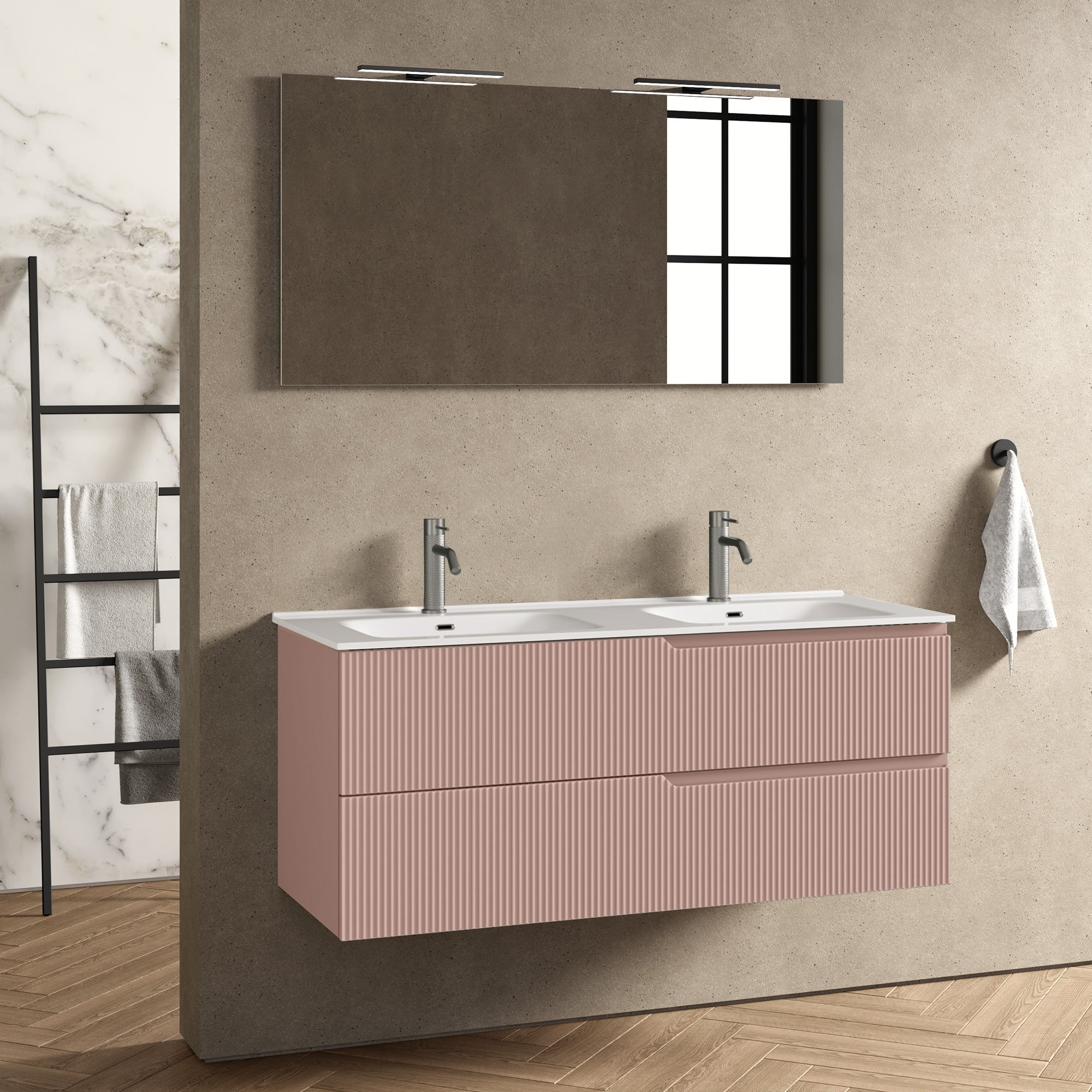 Composizione doppia vasca 5 pezzi EUPORIA-40 | Rosa cipria