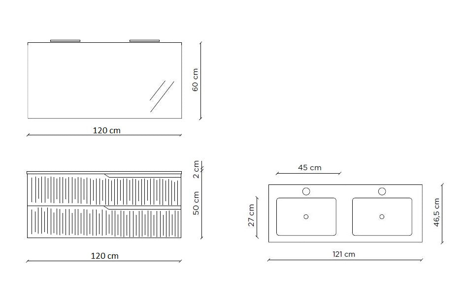 Composizione doppia vasca 5 pezzi EUPORIA-40 | Rovere rio