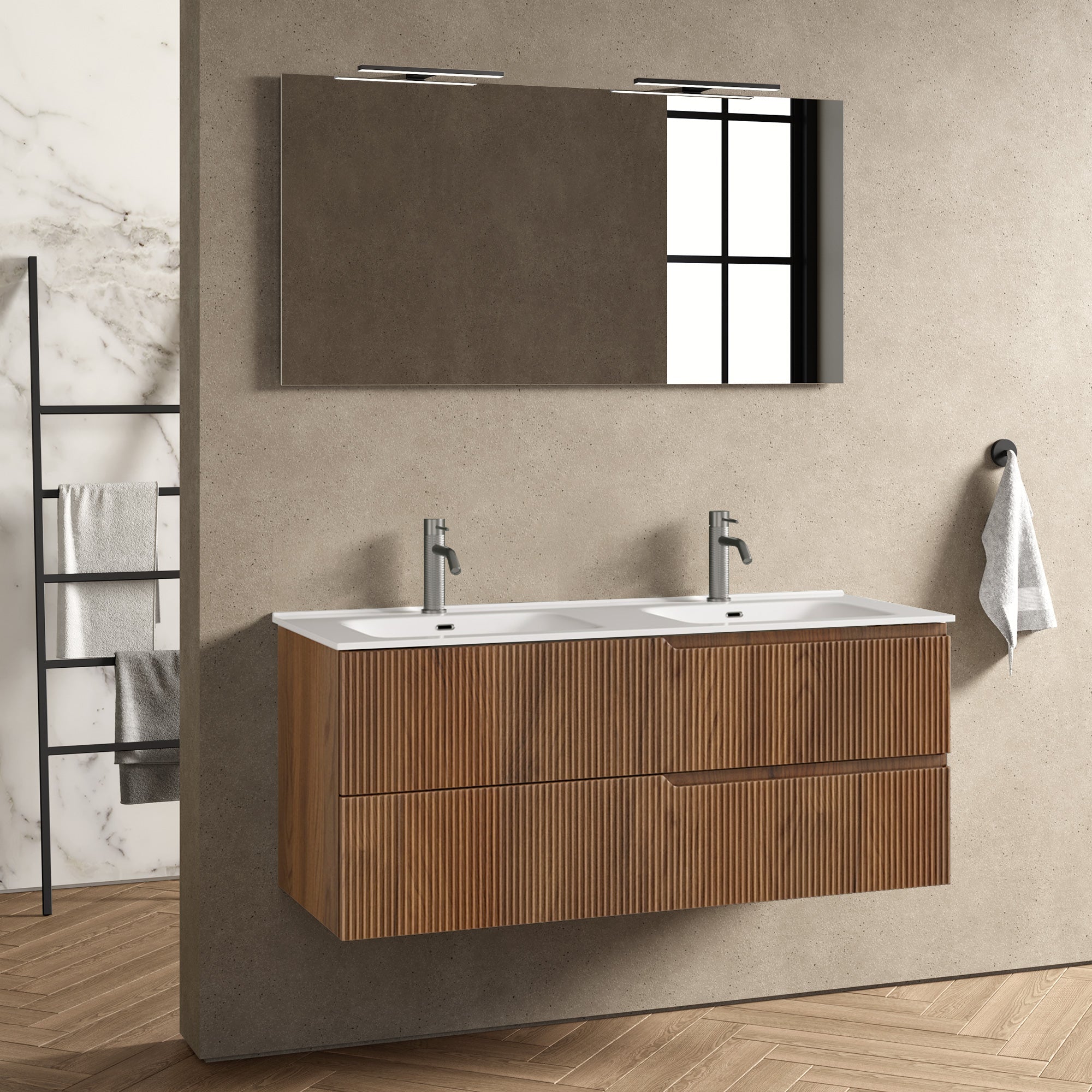 Composizione doppia vasca 5 pezzi EUPORIA-40 | Rovere rio