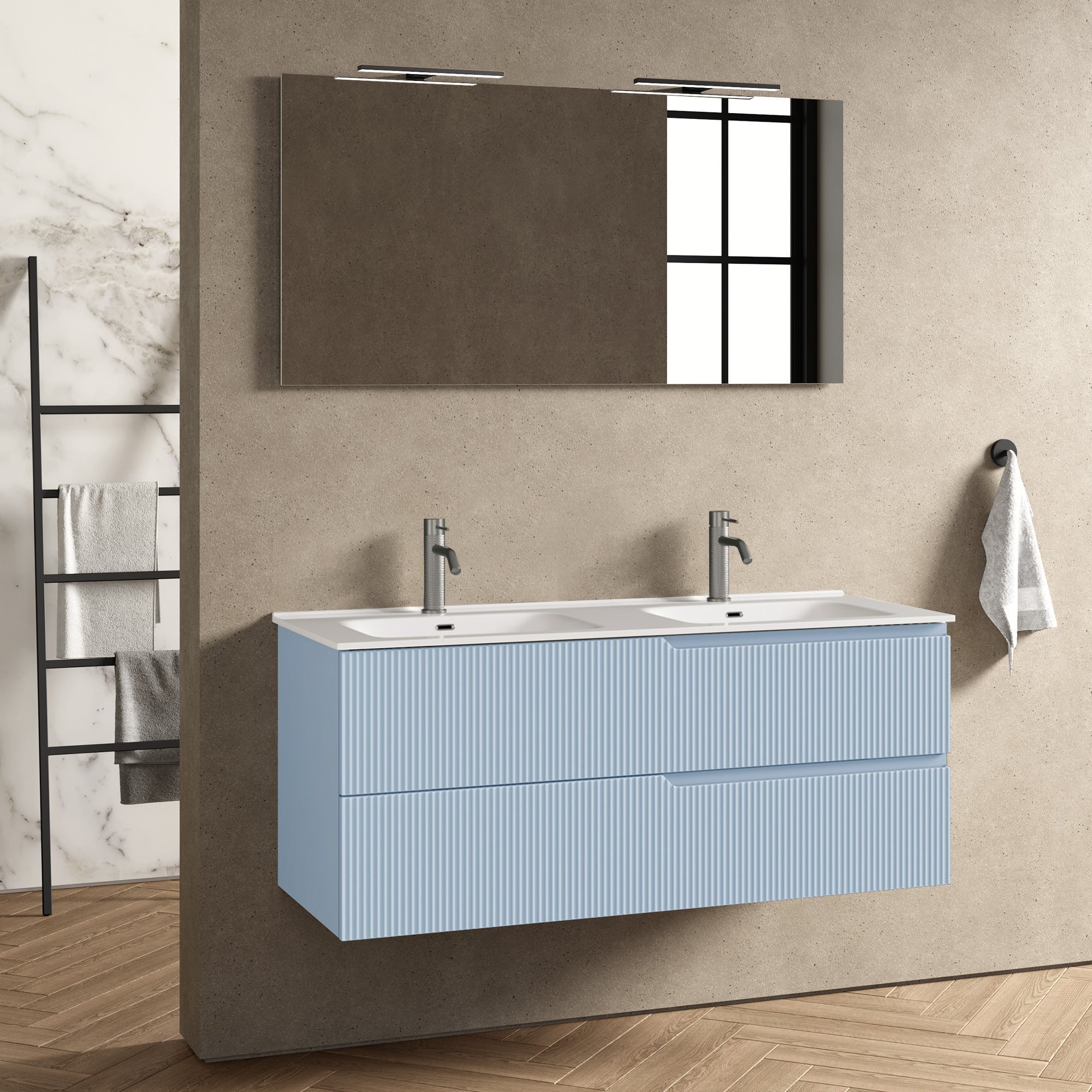 Composizione doppia vasca 5 pezzi EUPORIA-40 | Azzurro tiffany