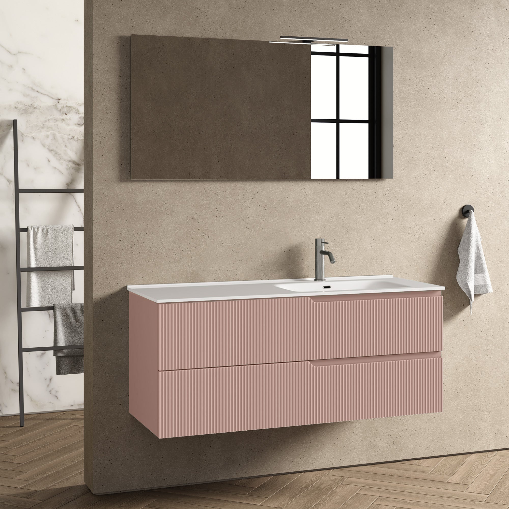 Composizione vasca DX 4 pezzi EUPORIA-41 | Rosa cipria